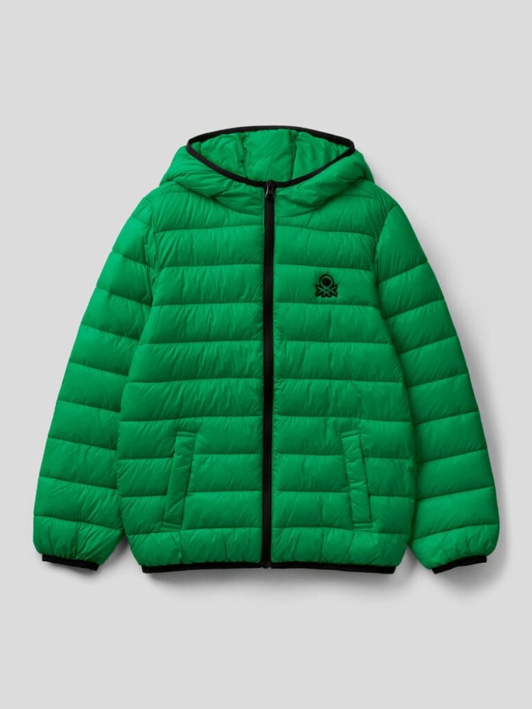 Benetton Puffer Hood Padded Jackets Kinderen Groen | BE827654