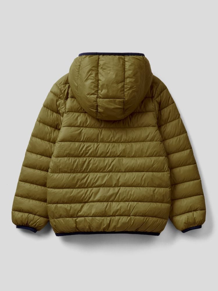 Benetton Puffer Hood Padded Jackets Kinderen Groen | BE877209