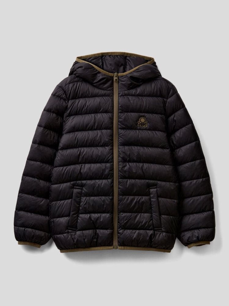 Benetton Puffer Hood Padded Jackets Kinderen Zwart | BE915144