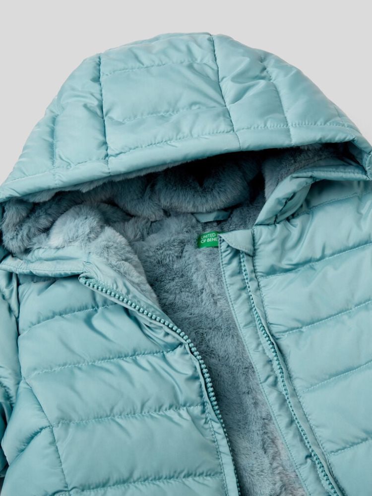 Benetton Puffer Rouches Padded Jackets Kinderen Lichtblauw | BE361331