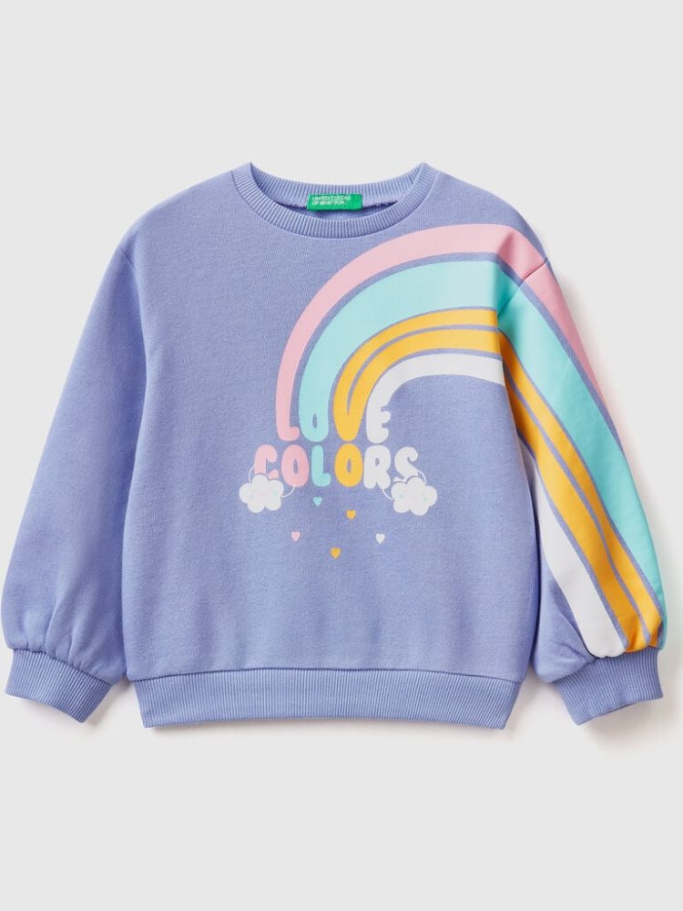 Benetton Pullover Rainbow Print Sweatshirt Kinderen Periwinkle | BE204695