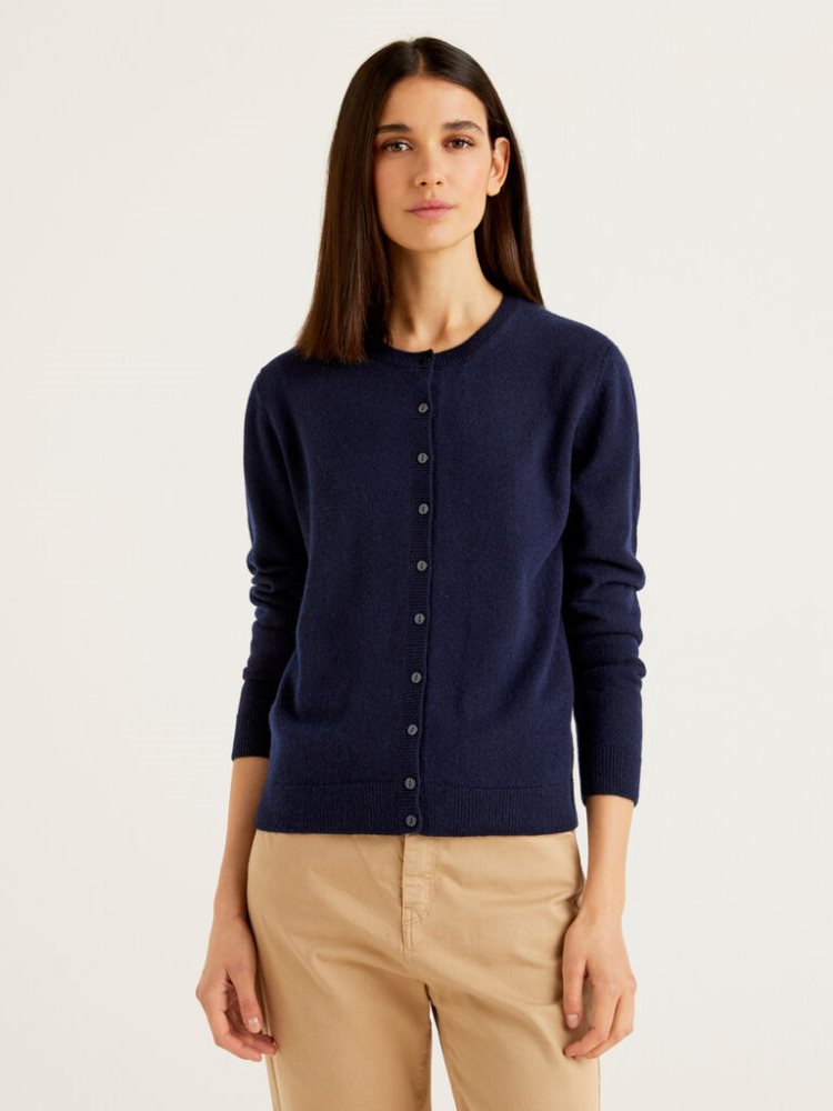 Benetton Pure Cashmere Cardigan Dames Donkerblauw | BE183820