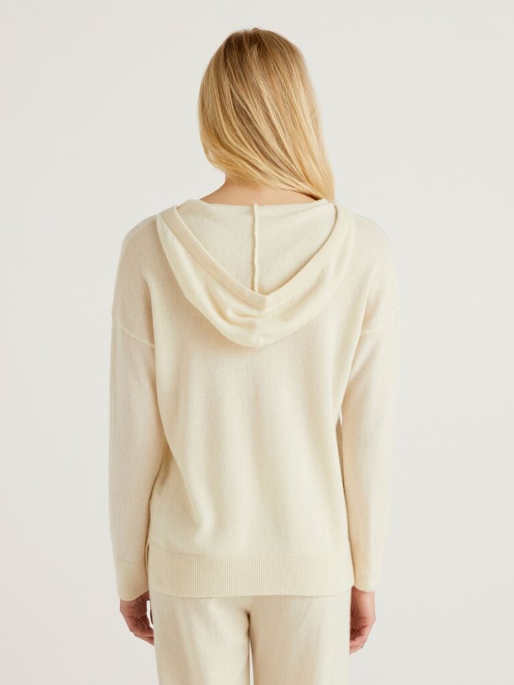 Benetton Pure Cashmere Hood V-neck Sweaters Dames Wit | BE520181