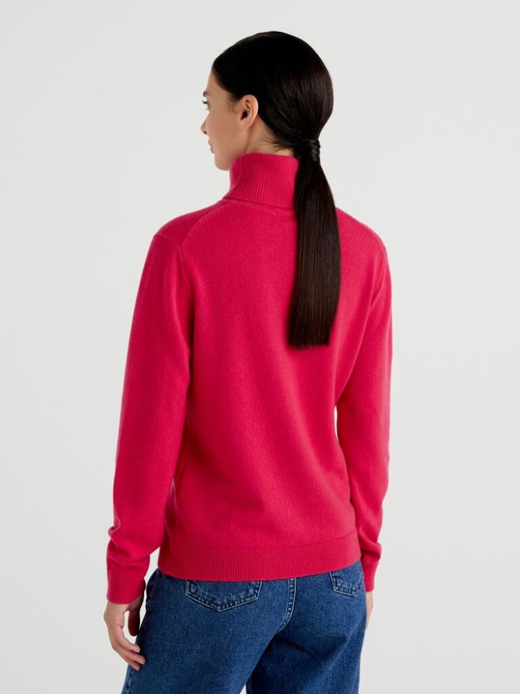 Benetton Pure Cashmere Turtleneck High Neck Sweaters Dames Fuchsie | BE157779