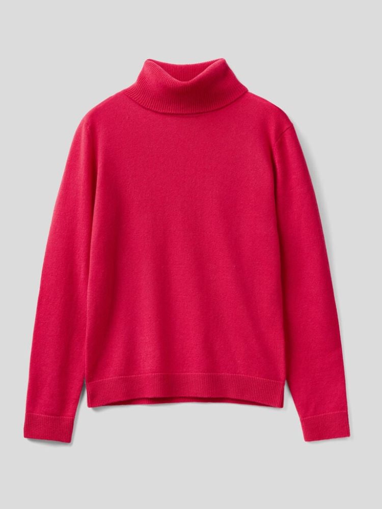 Benetton Pure Cashmere Turtleneck High Neck Sweaters Dames Fuchsie | BE157779