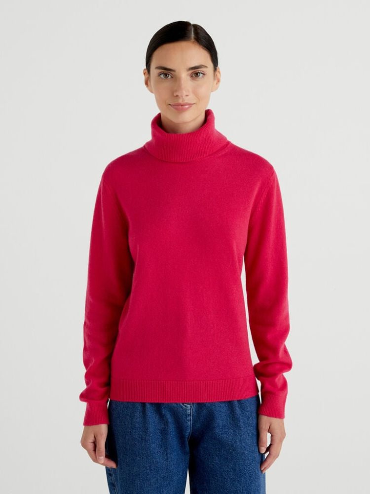 Benetton Pure Cashmere Turtleneck High Neck Sweaters Dames Fuchsie | BE157779