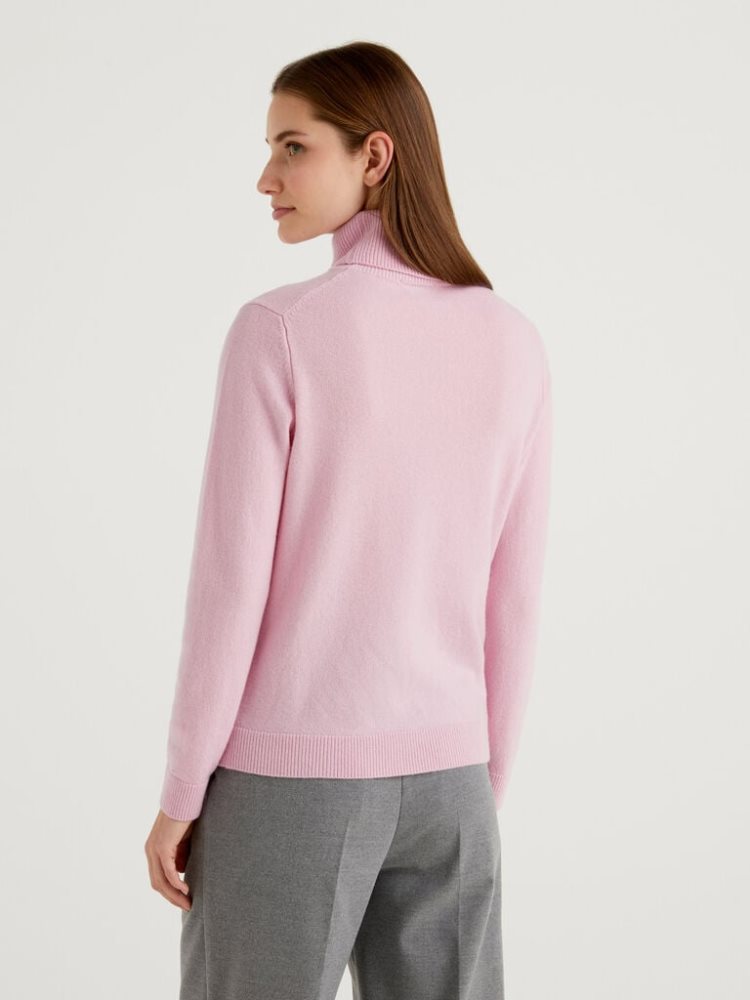 Benetton Pure Cashmere Turtleneck High Neck Sweaters Dames Roze | BE168854