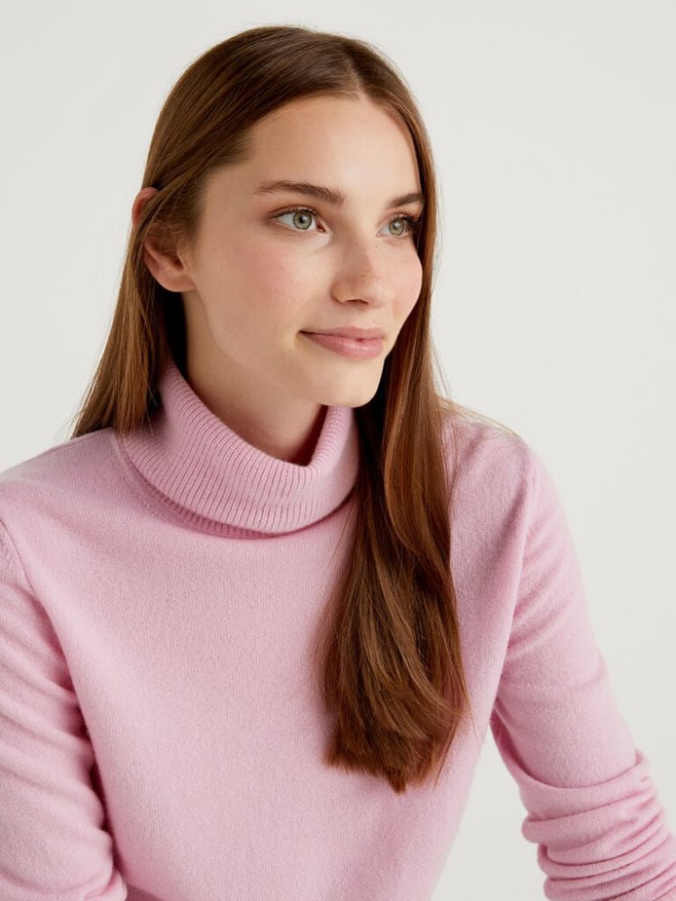 Benetton Pure Cashmere Turtleneck High Neck Sweaters Dames Roze | BE168854