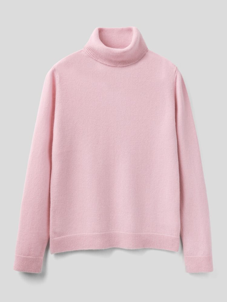 Benetton Pure Cashmere Turtleneck High Neck Sweaters Dames Roze | BE168854