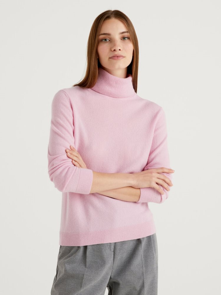 Benetton Pure Cashmere Turtleneck High Neck Sweaters Dames Roze | BE168854