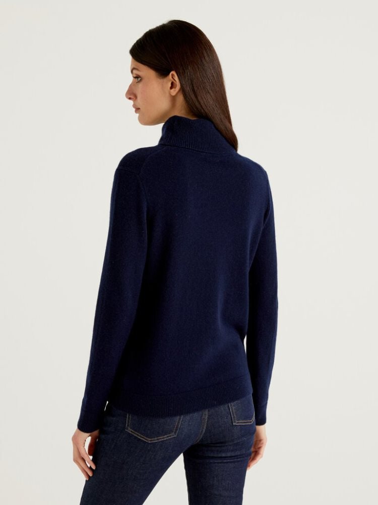 Benetton Pure Cashmere Turtleneck High Neck Sweaters Dames Donkerblauw | BE186469