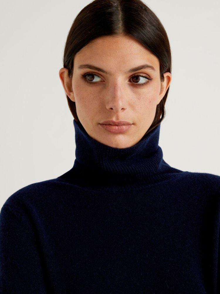 Benetton Pure Cashmere Turtleneck High Neck Sweaters Dames Donkerblauw | BE186469