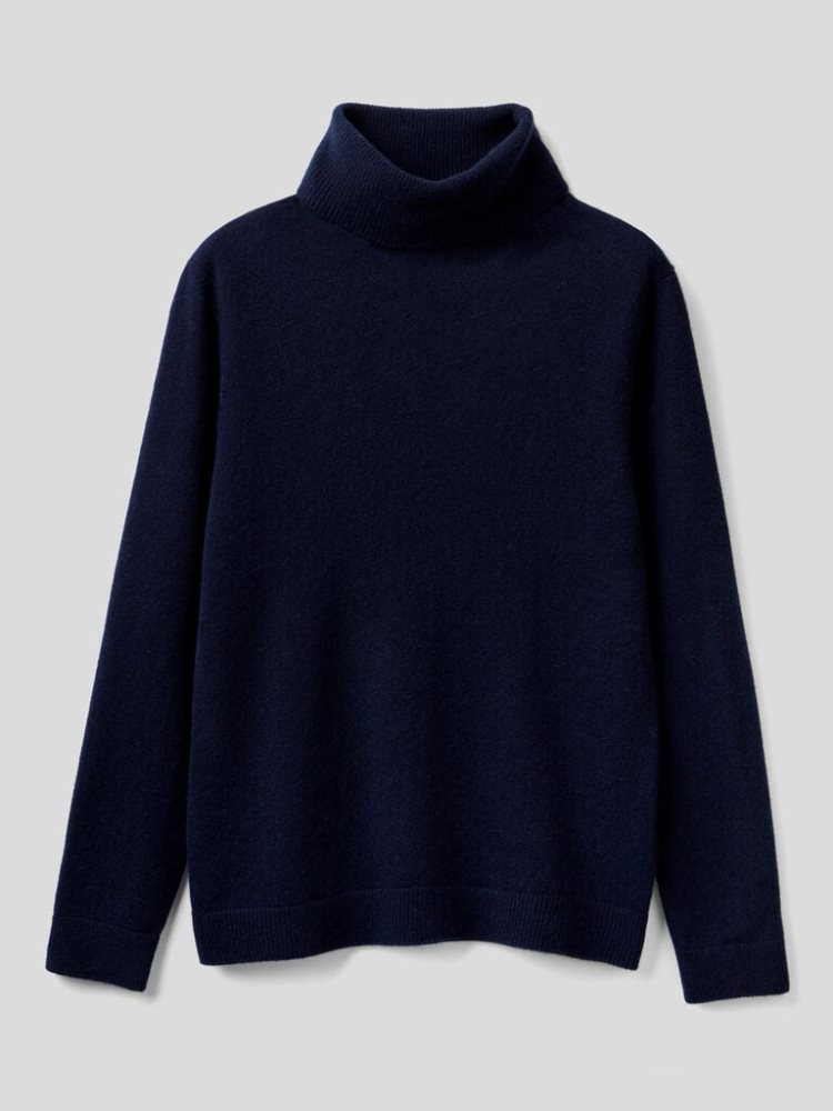 Benetton Pure Cashmere Turtleneck High Neck Sweaters Dames Donkerblauw | BE186469