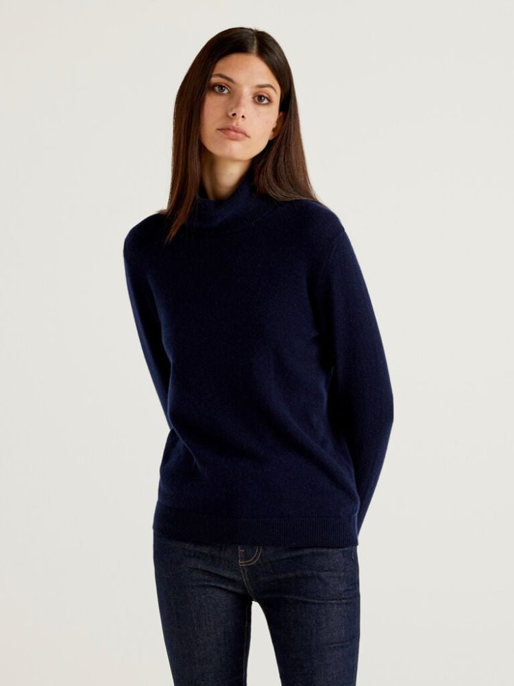 Benetton Pure Cashmere Turtleneck High Neck Sweaters Dames Donkerblauw | BE186469