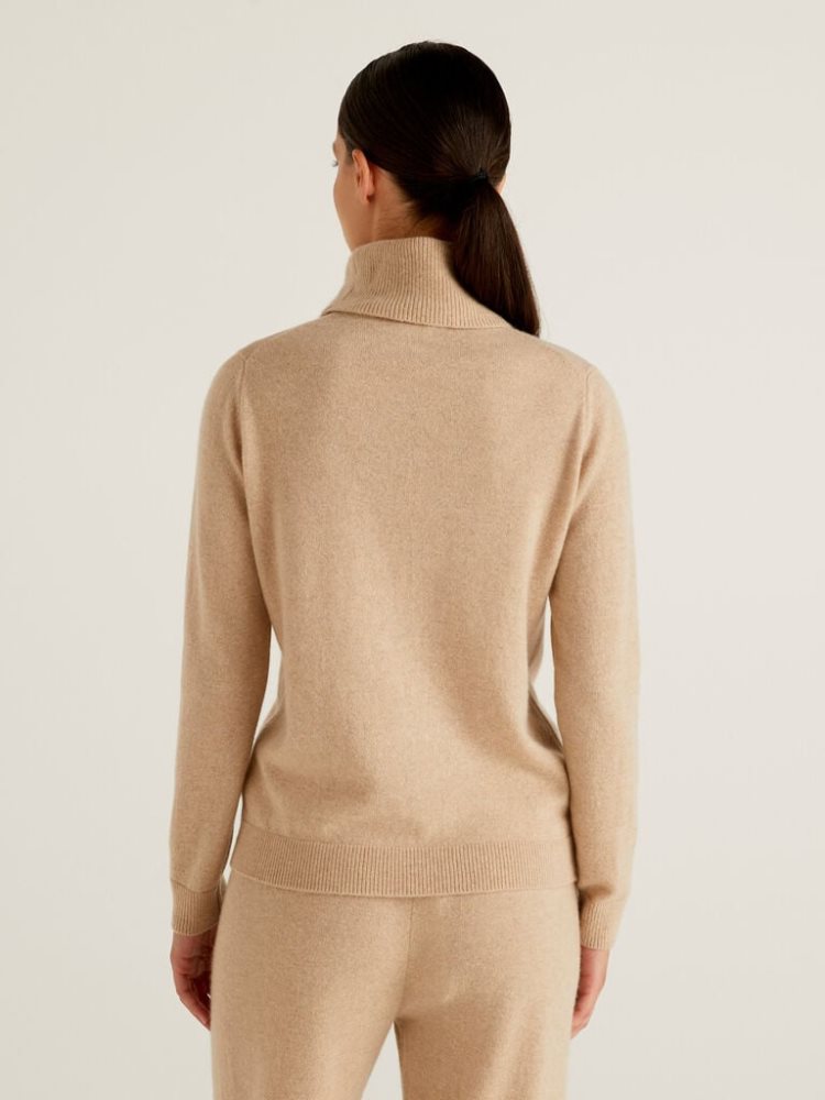 Benetton Pure Cashmere Turtleneck High Neck Sweaters Dames Beige | BE536863