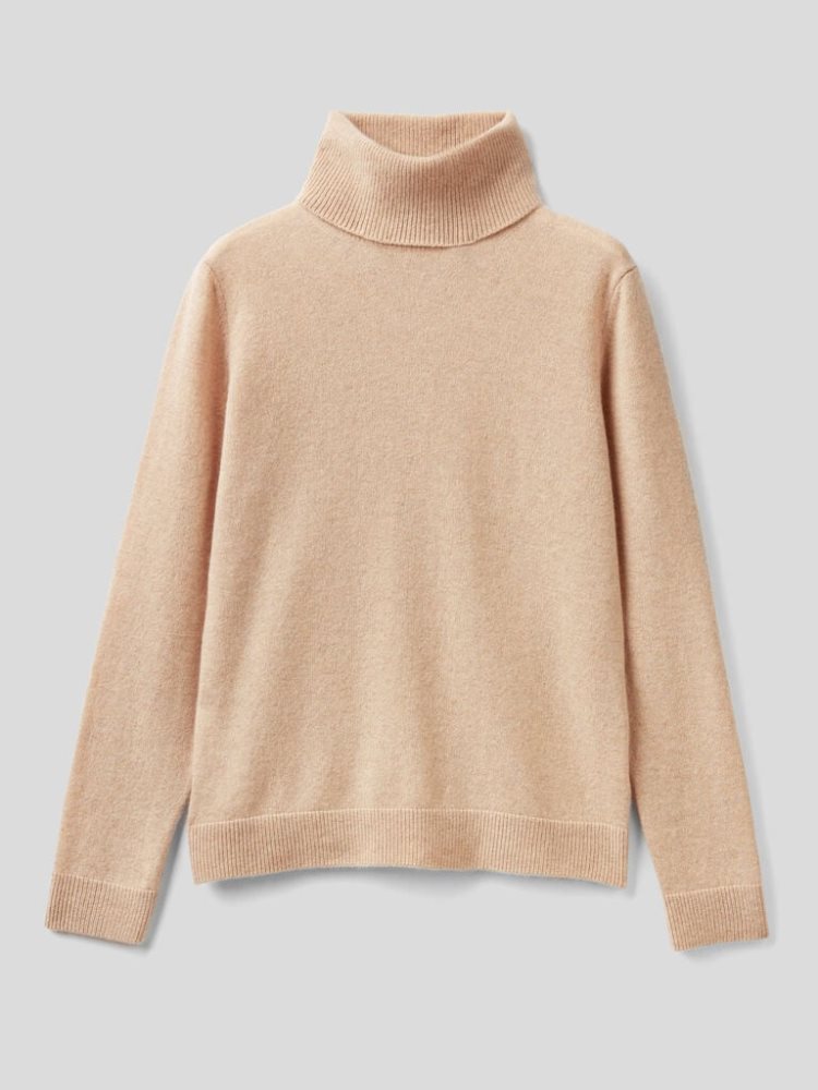 Benetton Pure Cashmere Turtleneck High Neck Sweaters Dames Beige | BE536863