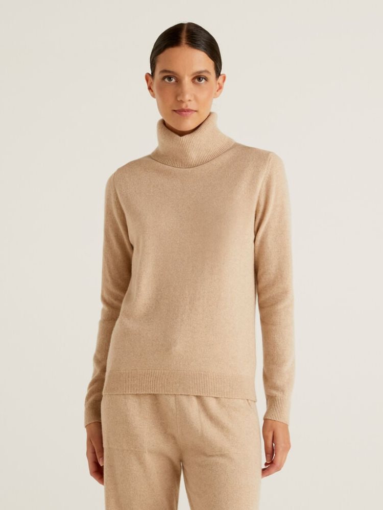 Benetton Pure Cashmere Turtleneck High Neck Sweaters Dames Beige | BE536863