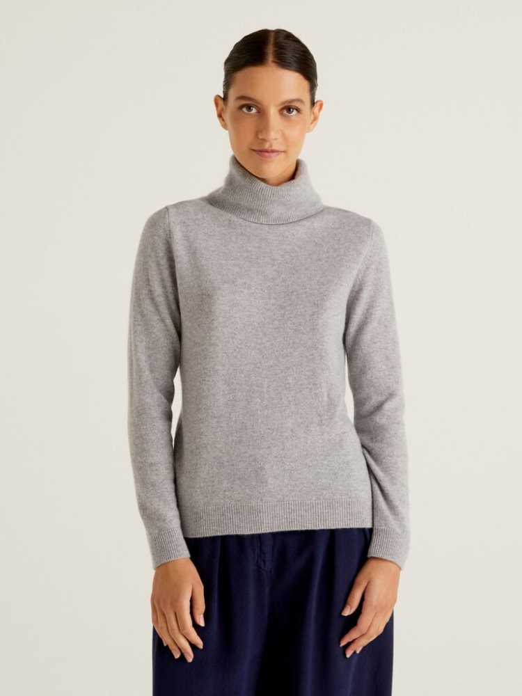 Benetton Pure Cashmere Turtleneck High Neck Sweaters Dames Grijs | BE612829