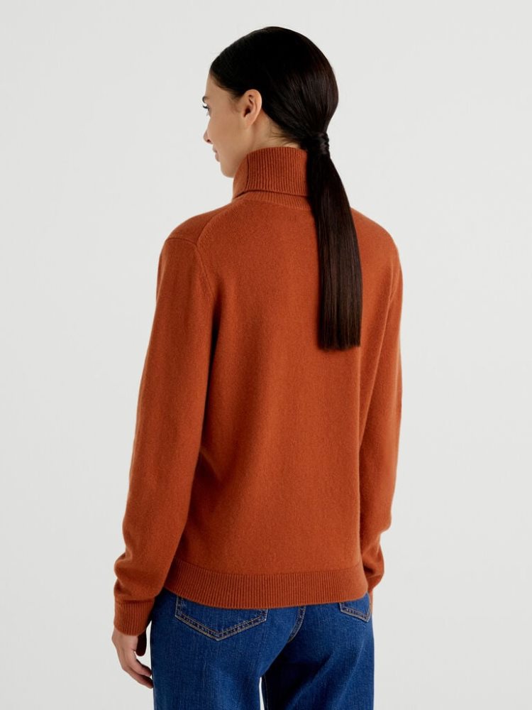 Benetton Pure Cashmere Turtleneck High Neck Sweaters Dames Bruin | BE690806