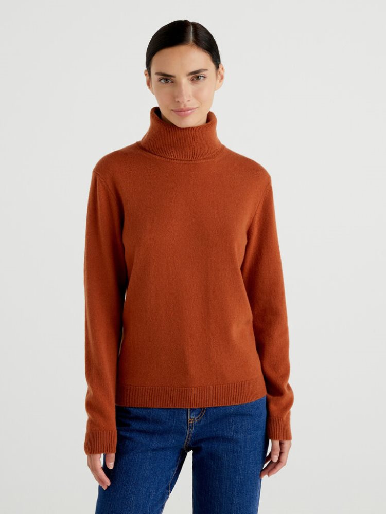 Benetton Pure Cashmere Turtleneck High Neck Sweaters Dames Bruin | BE690806