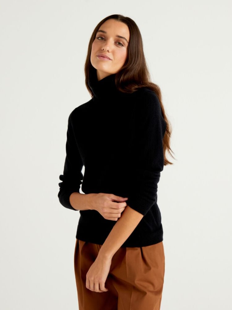 Benetton Pure Cashmere Turtleneck High Neck Sweaters Dames Zwart | BE966943