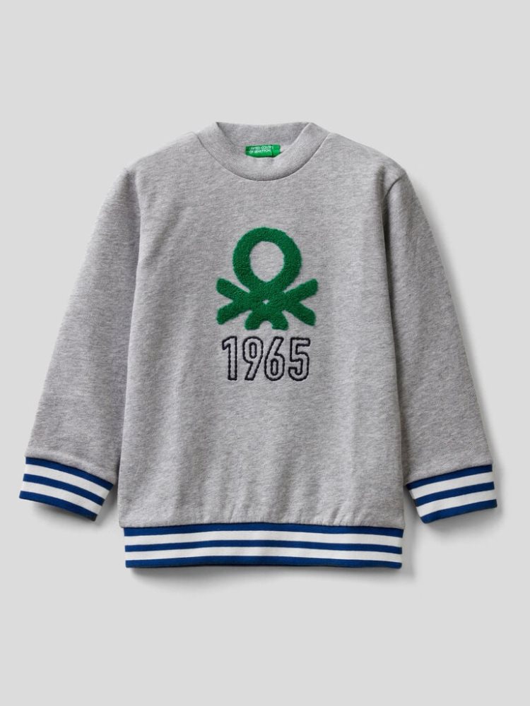 Benetton Pure Katoenen Embroidered Logo Sweatshirt Kinderen Grijs | BE307922