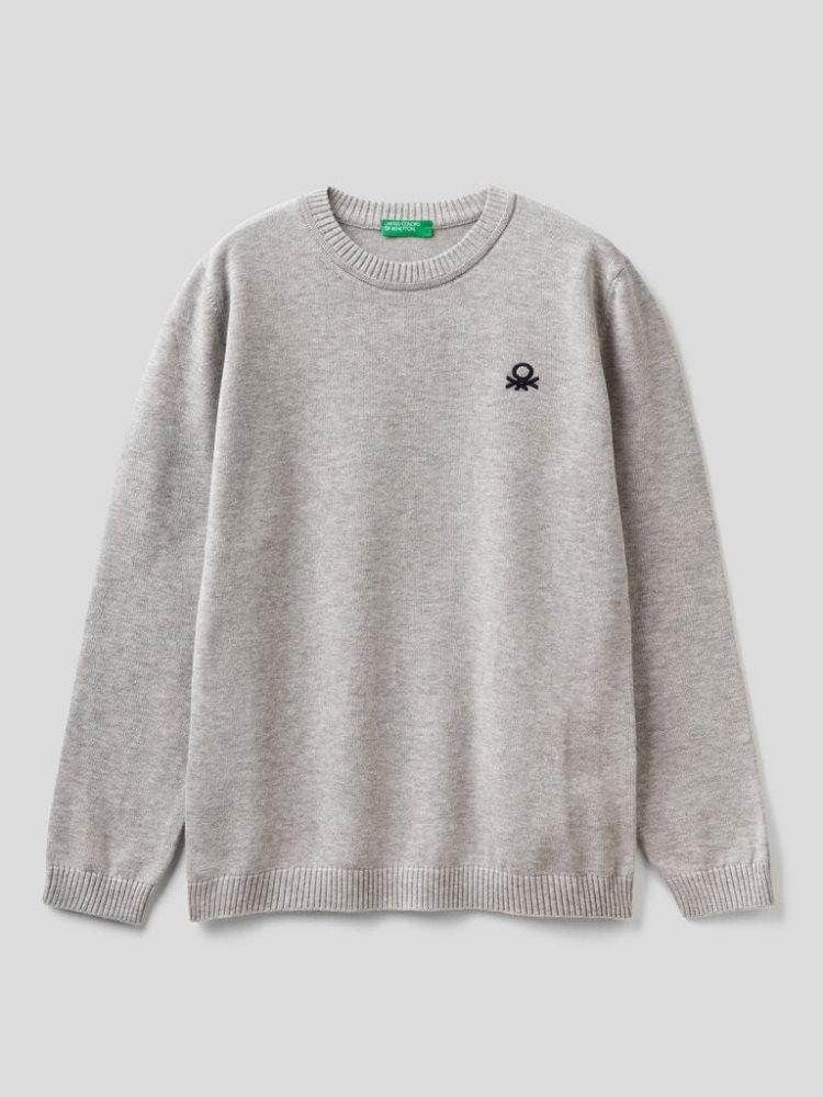 Benetton Pure Katoenen Logo Truien Kinderen Grijs | BE058367