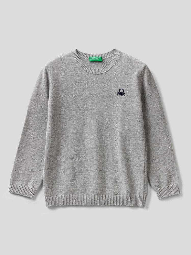 Benetton Pure Katoenen Logo Truien Kinderen Grijs | BE233770