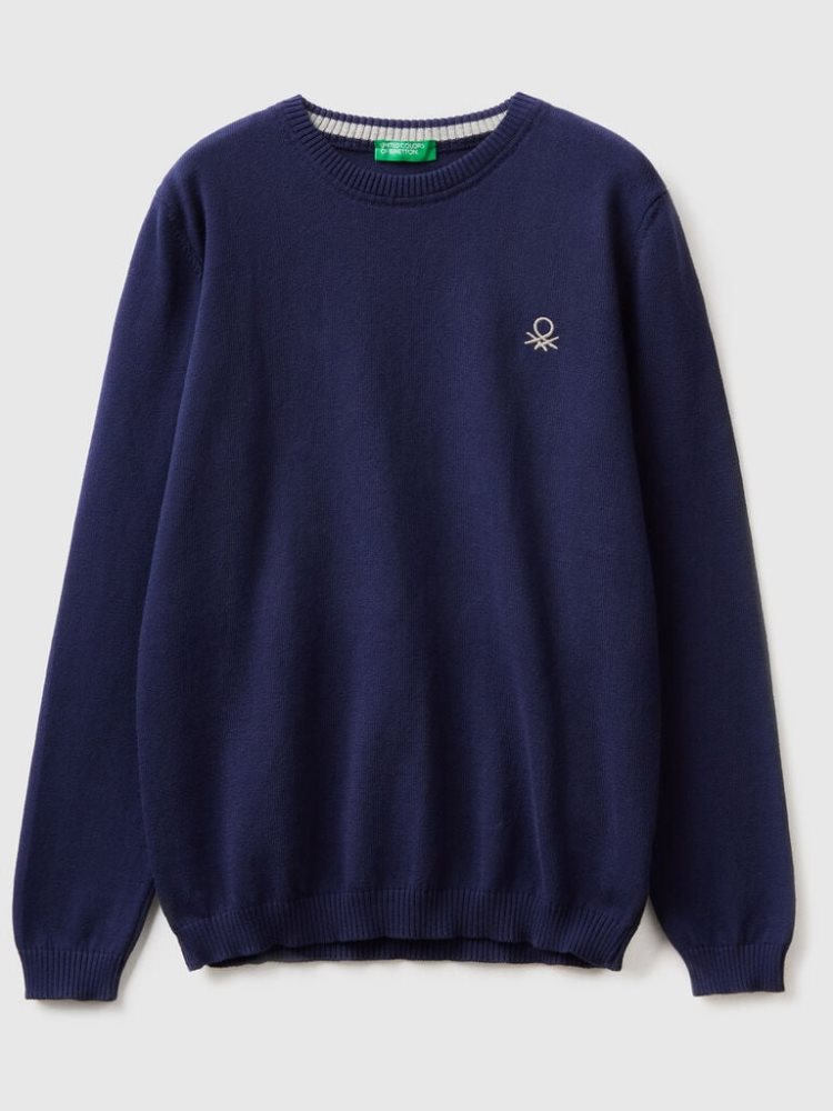 Benetton Pure Katoenen Logo Truien Kinderen Donkerblauw | BE815100