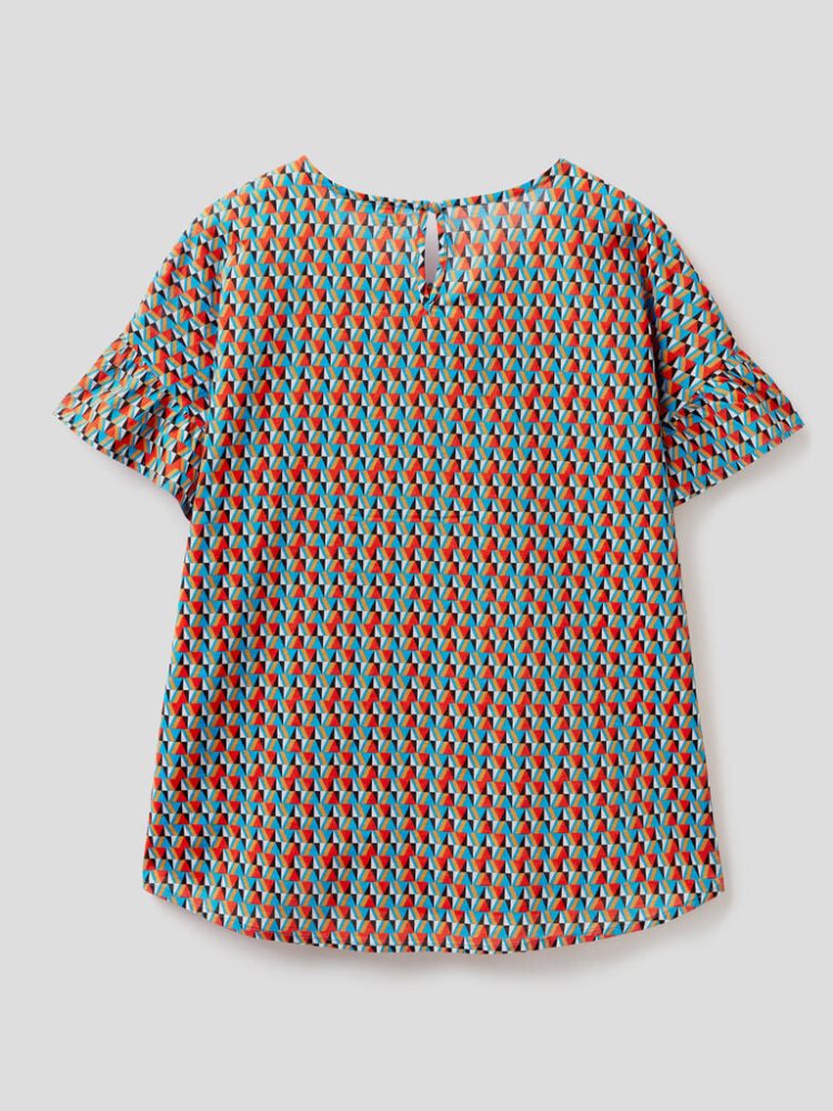 Benetton Pure Katoenen Patterned Blouse Dames Turquoise | BE274260