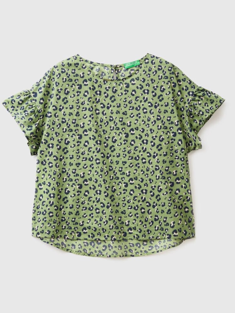 Benetton Pure Katoenen Patterned Blouse Dames Groen | BE431832