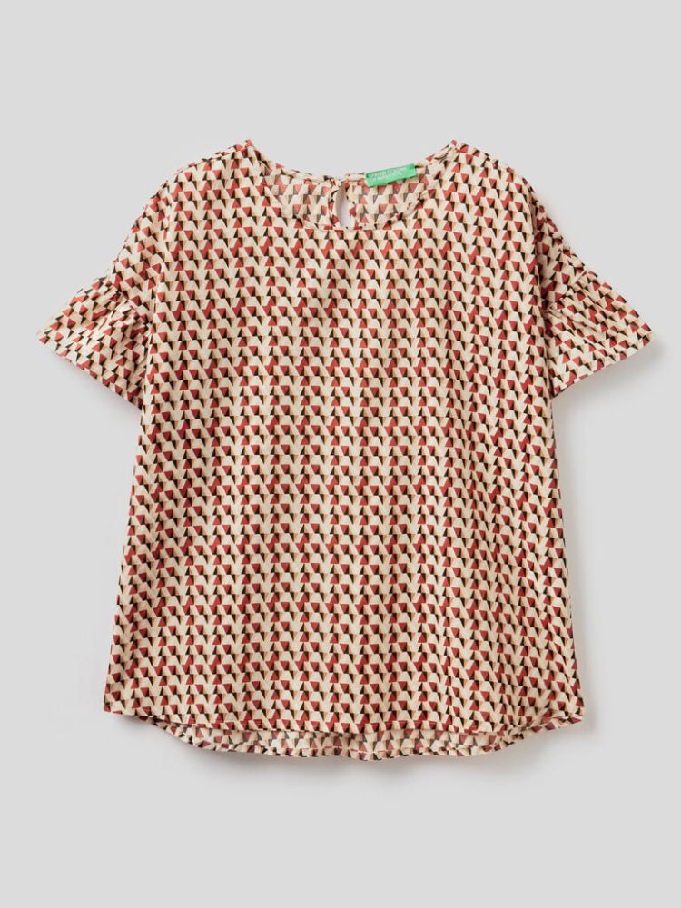 Benetton Pure Katoenen Patterned Blouse Dames Bruin | BE799313