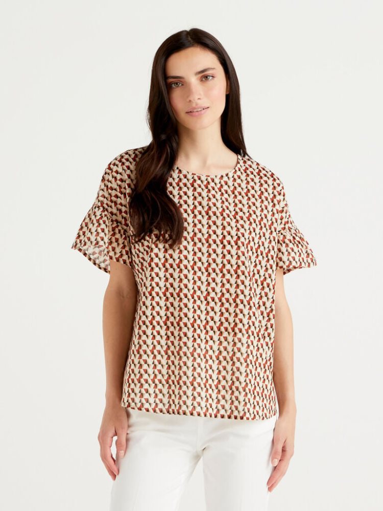 Benetton Pure Katoenen Patterned Blouse Dames Bruin | BE799313