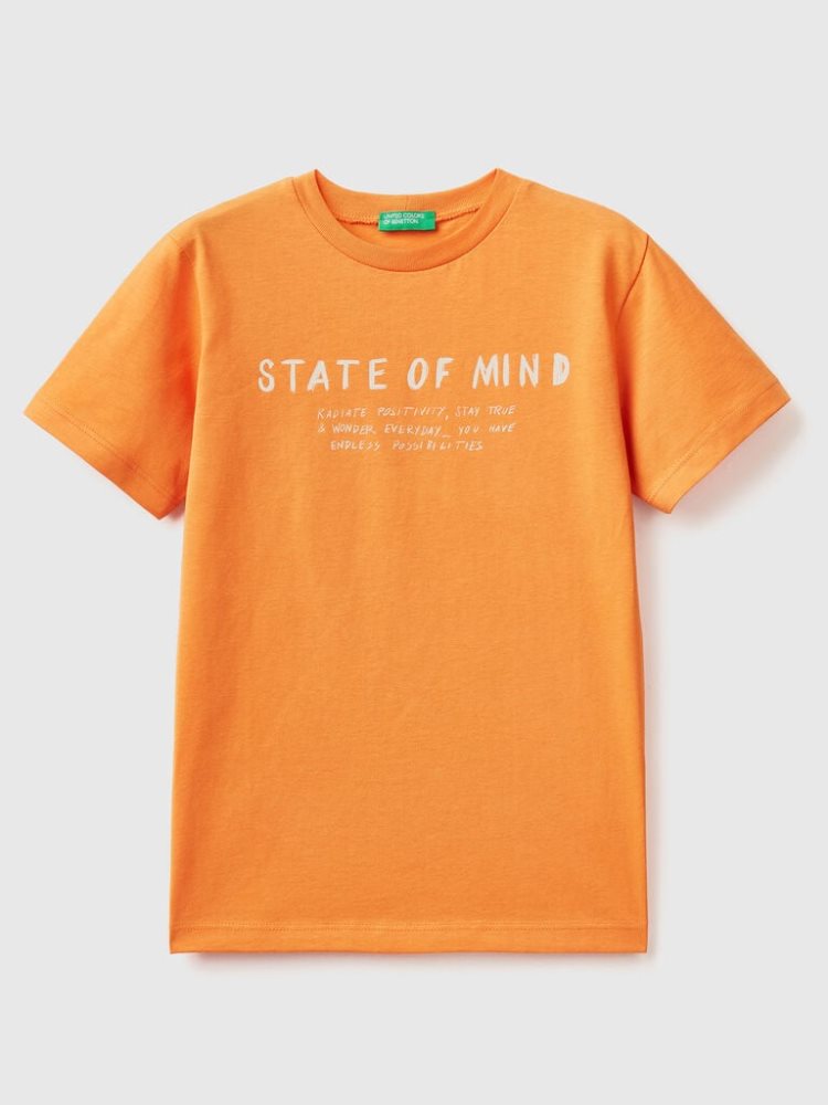 Benetton Pure Katoenen Print Short Sleeve T-shirts Kinderen Oranje | BE007169