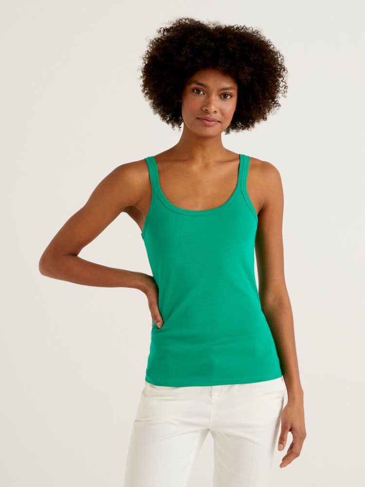 Benetton Pure Katoenen Tanktop Dames Groen | BE387489