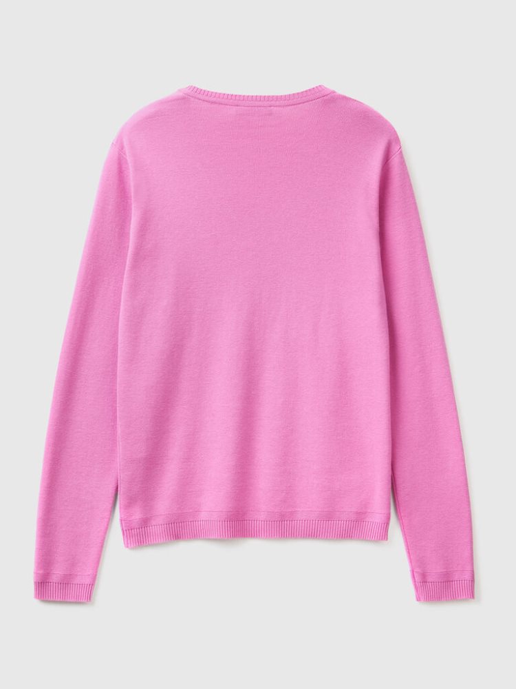 Benetton Pure Katoenen V-neck Truien Dames Roze | BE292079