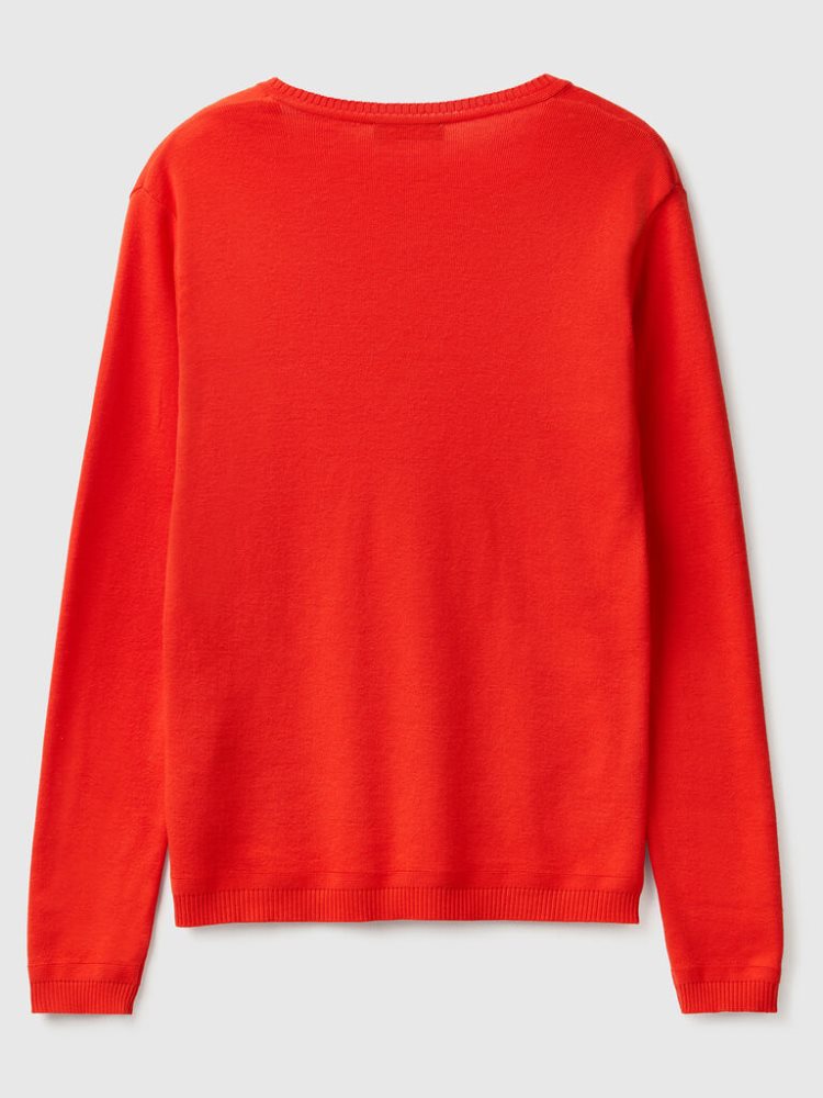 Benetton Pure Katoenen V-neck Truien Dames Rood | BE324991