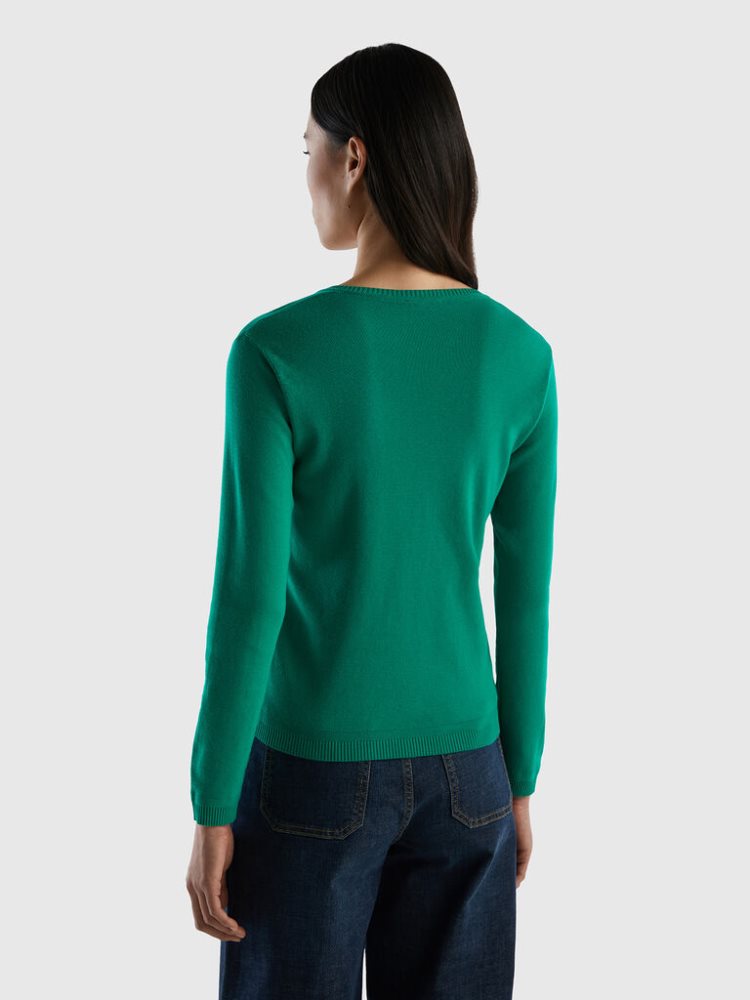 Benetton Pure Katoenen V-neck Truien Dames Groen | BE587970