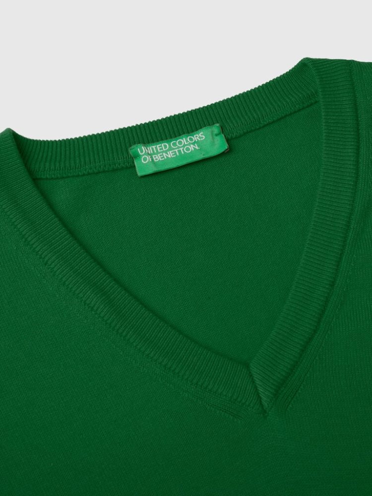 Benetton Pure Katoenen V-neck Truien Heren Donkergroen | BE627489