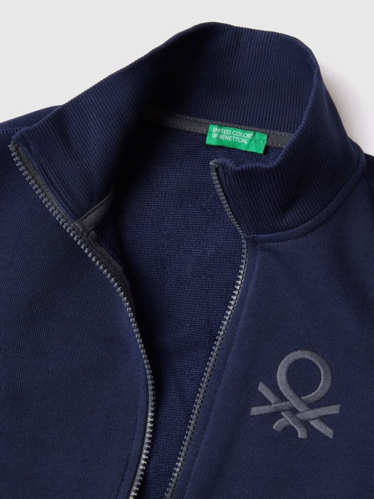 Benetton Pure Katoenen Zip Sweatshirt Kinderen Donkerblauw | BE526662