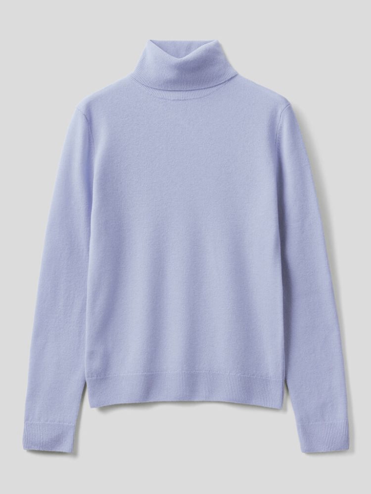 Benetton Pure Merino Wol Turtleneck High Neck Sweaters Dames Lavendel | BE056445