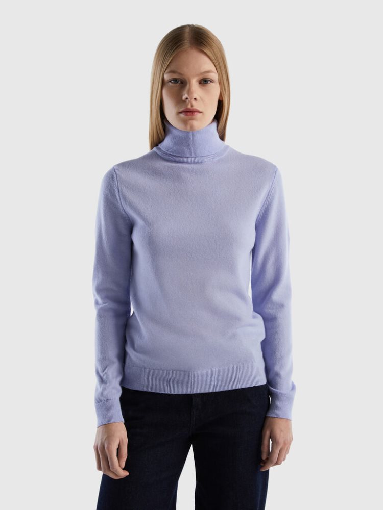 Benetton Pure Merino Wol Turtleneck High Neck Sweaters Dames Lavendel | BE056445