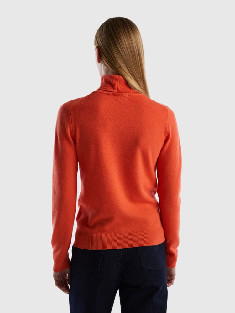 Benetton Pure Merino Wol Turtleneck High Neck Sweaters Dames Koraal | BE064657