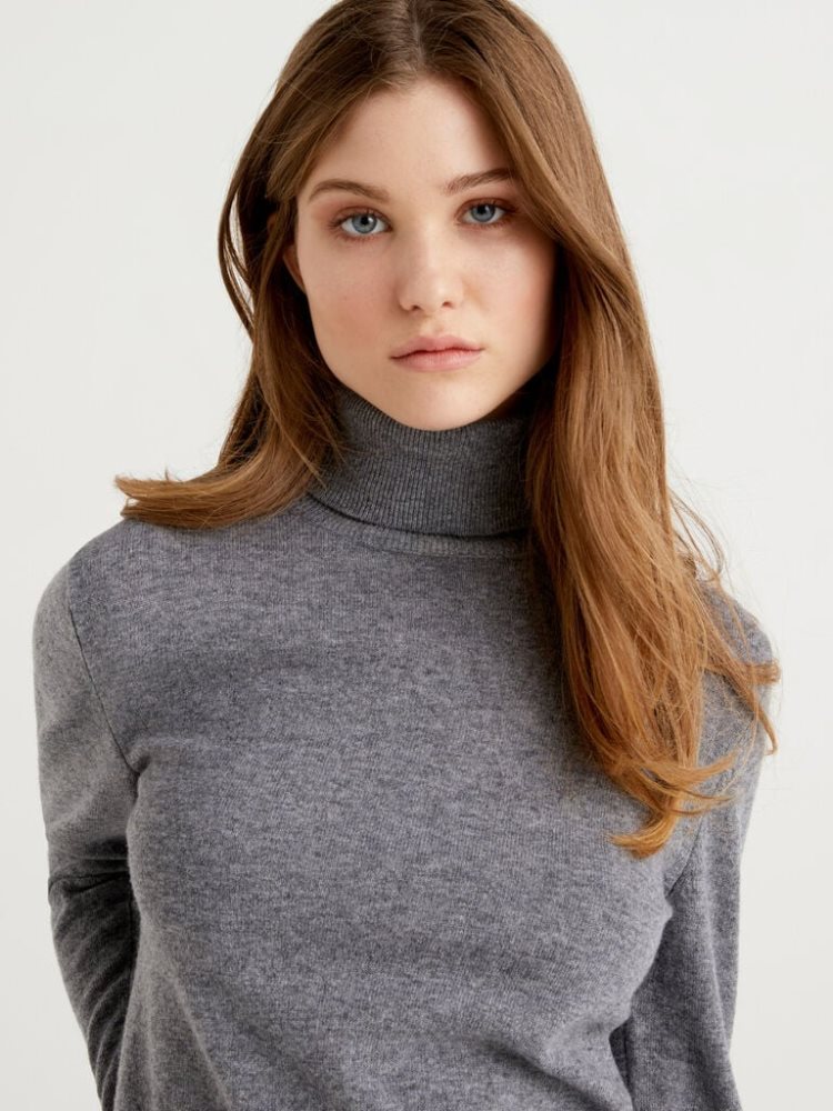 Benetton Pure Merino Wol Turtleneck High Neck Sweaters Dames Grijs | BE115488