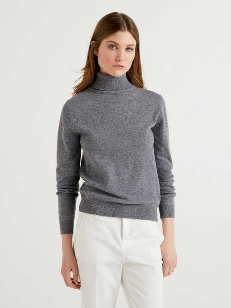 Benetton Pure Merino Wol Turtleneck High Neck Sweaters Dames Grijs | BE115488