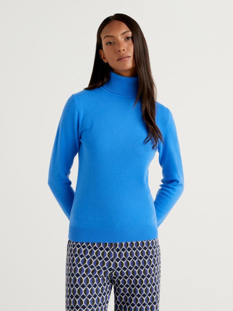 Benetton Pure Merino Wol Turtleneck High Neck Sweaters Dames Turquoise | BE119696