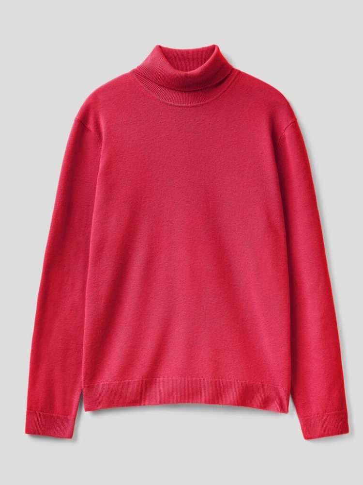 Benetton Pure Merino Wol Turtleneck High Neck Sweaters Heren Diepfuchsie | BE315731