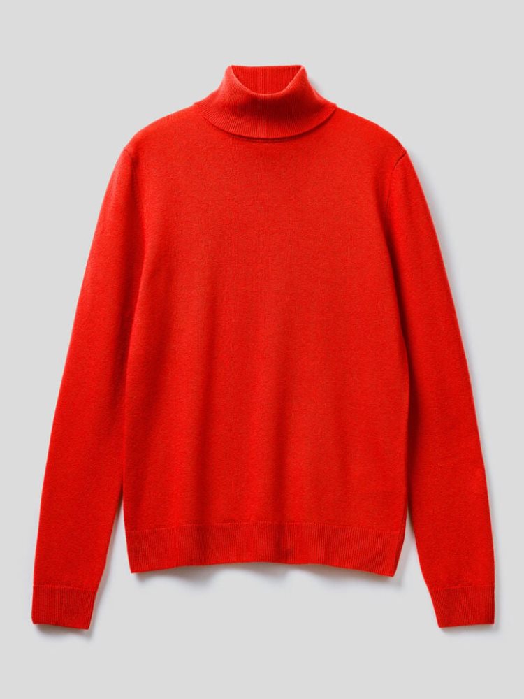 Benetton Pure Merino Wol Turtleneck High Neck Sweaters Dames Koraal Rood | BE450969