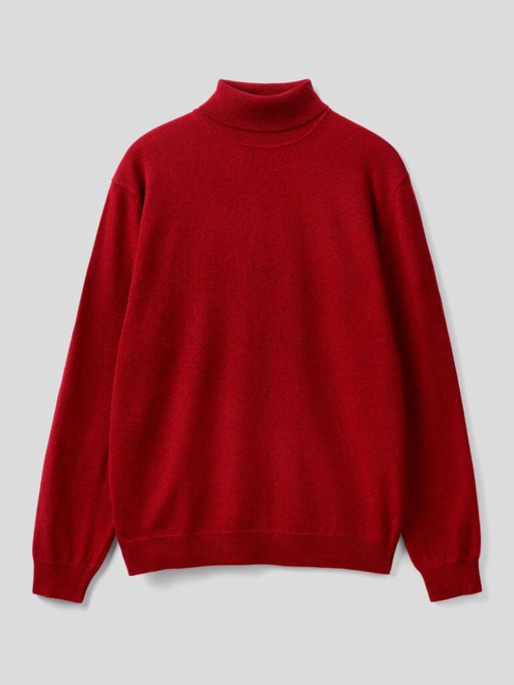 Benetton Pure Merino Wol Turtleneck High Neck Sweaters Heren Bordeaux | BE583519