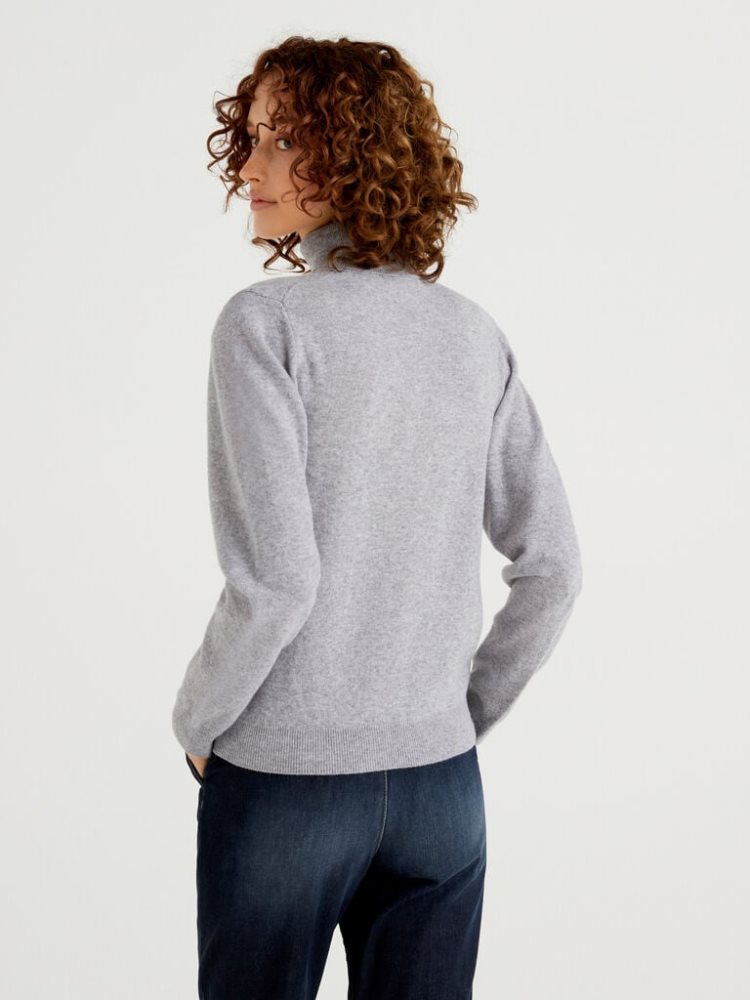 Benetton Pure Merino Wol Turtleneck High Neck Sweaters Dames Lichtgrijs | BE592069